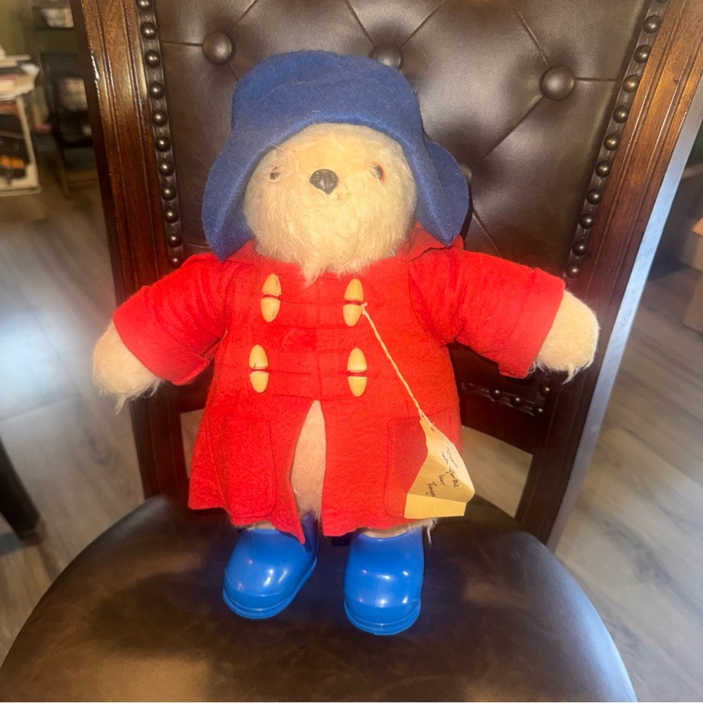 Vintage Red Coat Teddy Bear with Blue Hat and Boots